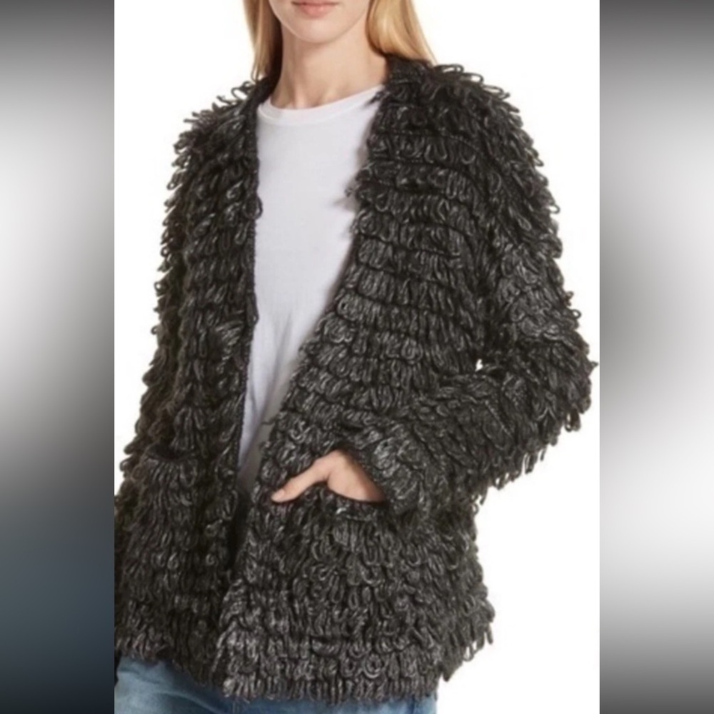 The Great Monster loop knit yarn cardigan sweater Metallic Black 1 Small - Picture 8 of 8